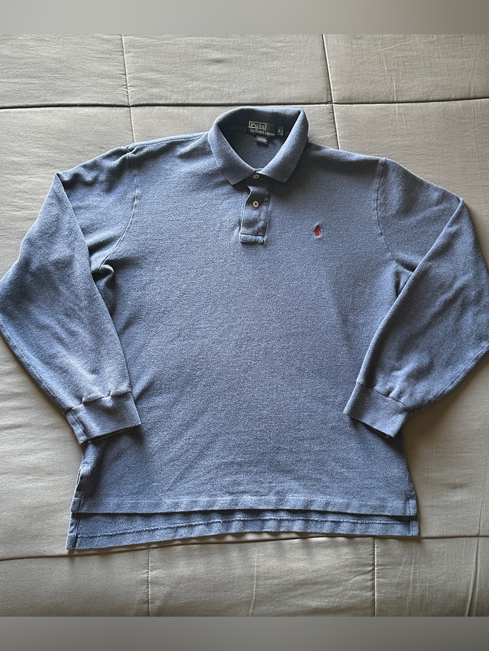 Ralph Lauren Long Sleeve Polo Shirt - Heather Blue with Red Pony
